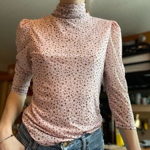 Free People Puff Shoulder Turtleneck Sheer Top